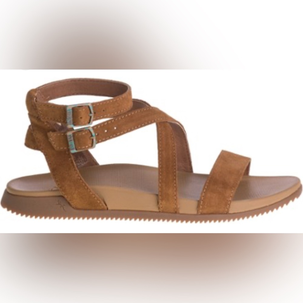 Chaco Rose Sandal Brown Suede with Turquoise Detail on Buckle size 9